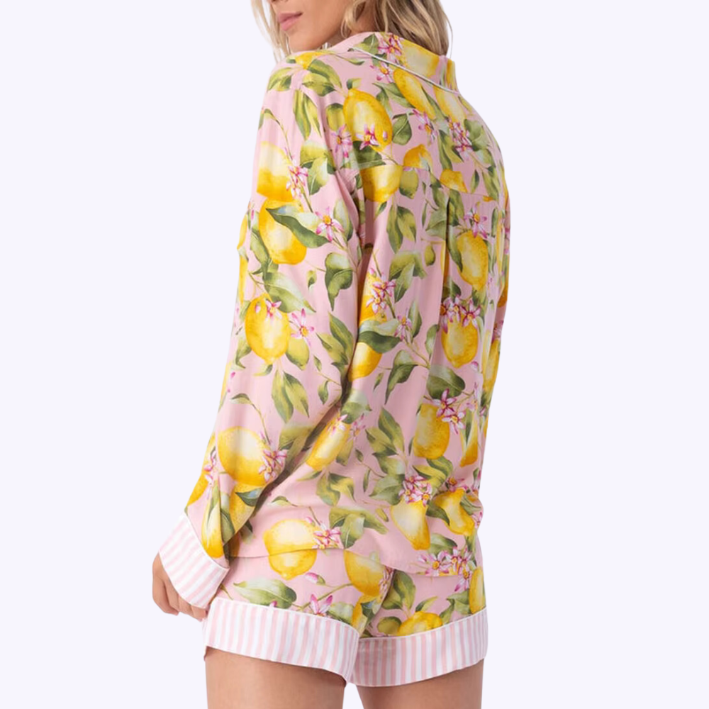 Lemon Print Long Sleeve PJ Set