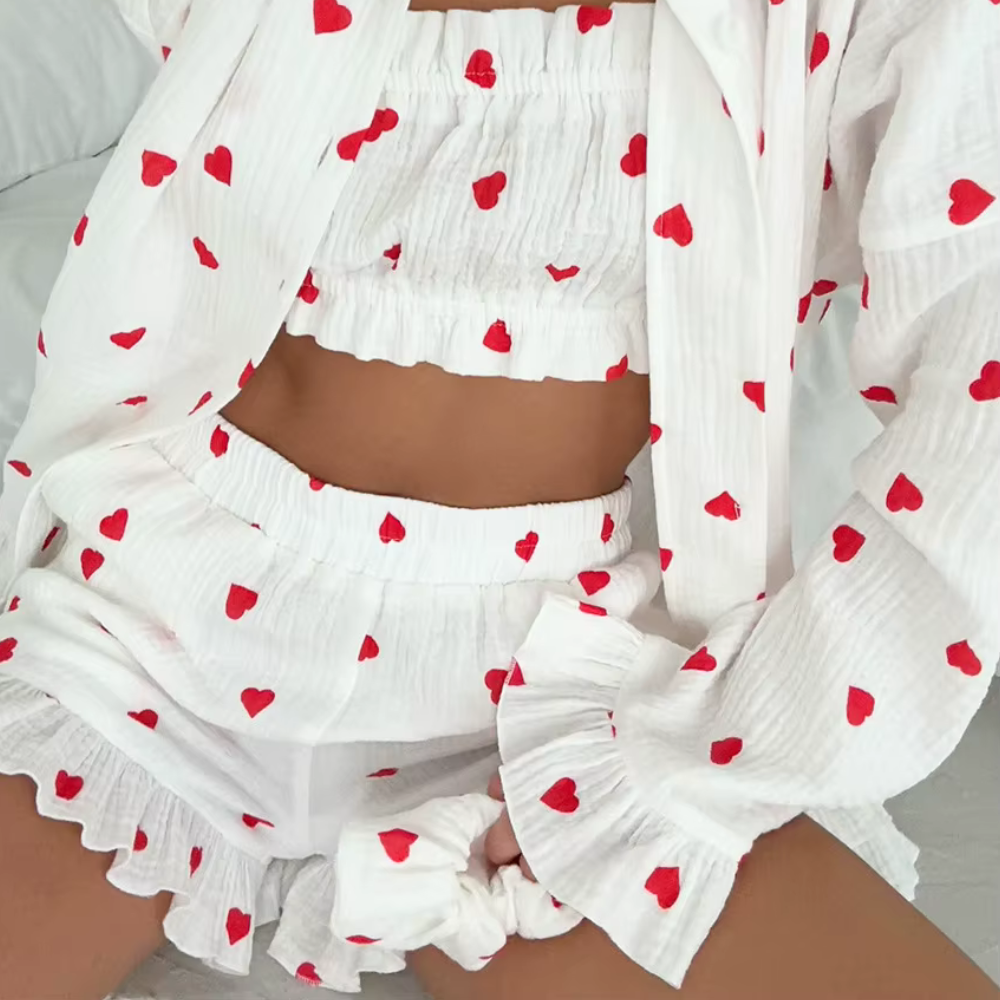 3 Piece Cotton Heart Sleepwear Set