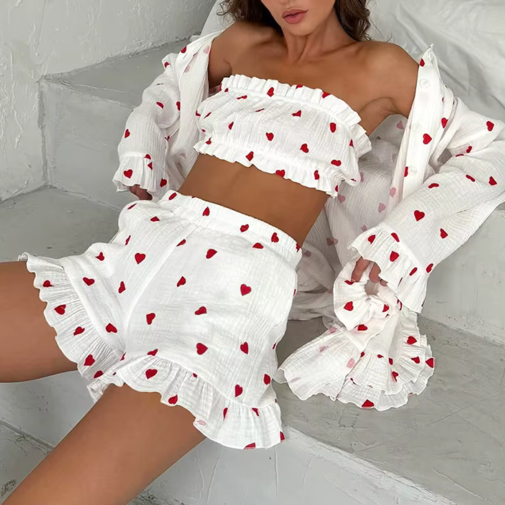 3 Piece Cotton Heart Sleepwear Set