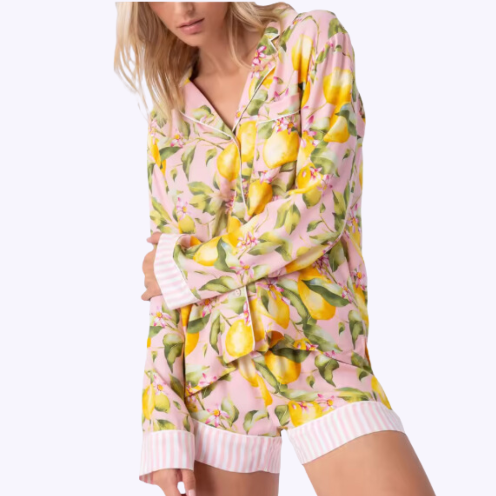 Lemon Print Long Sleeve PJ Set