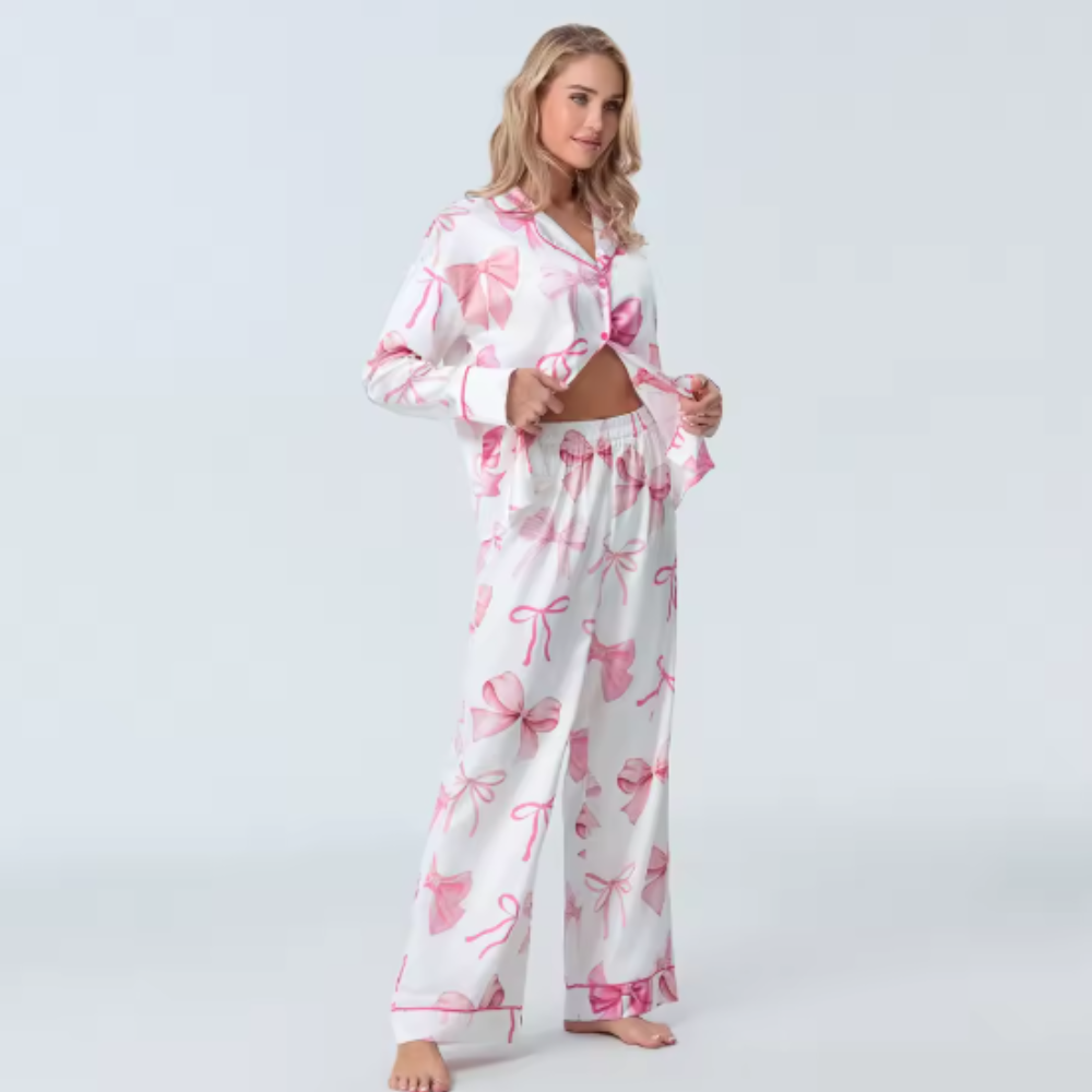 Bow Print Long Sleeve PJ Set