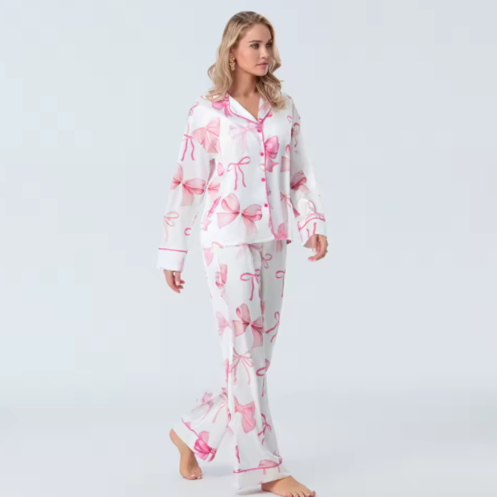 Bow Print Long Sleeve PJ Set