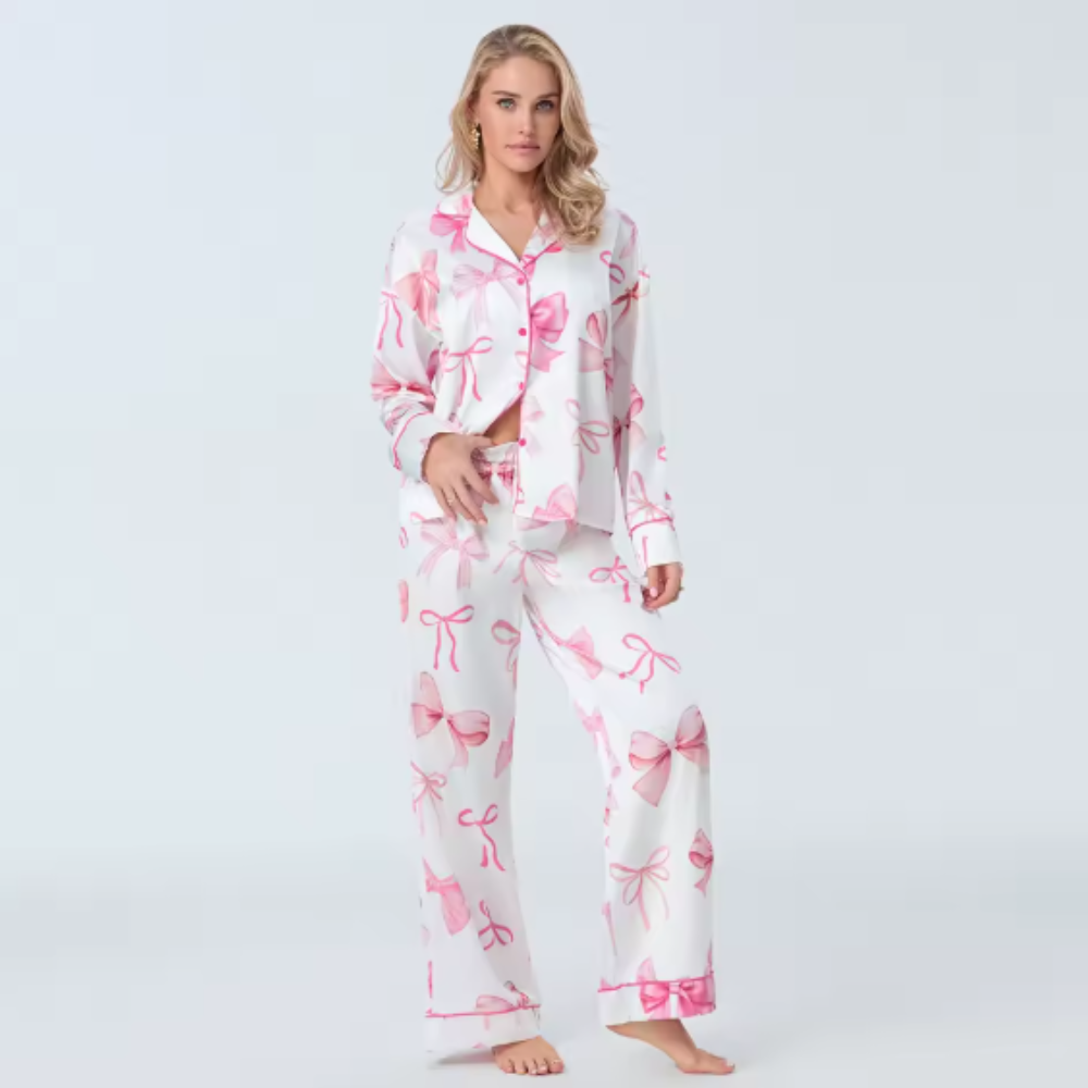 Bow Print Long Sleeve PJ Set