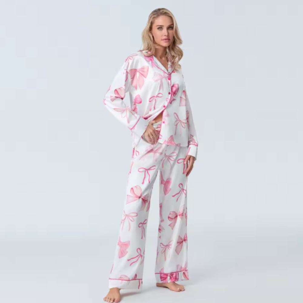 Bow Print Long Sleeve PJ Set