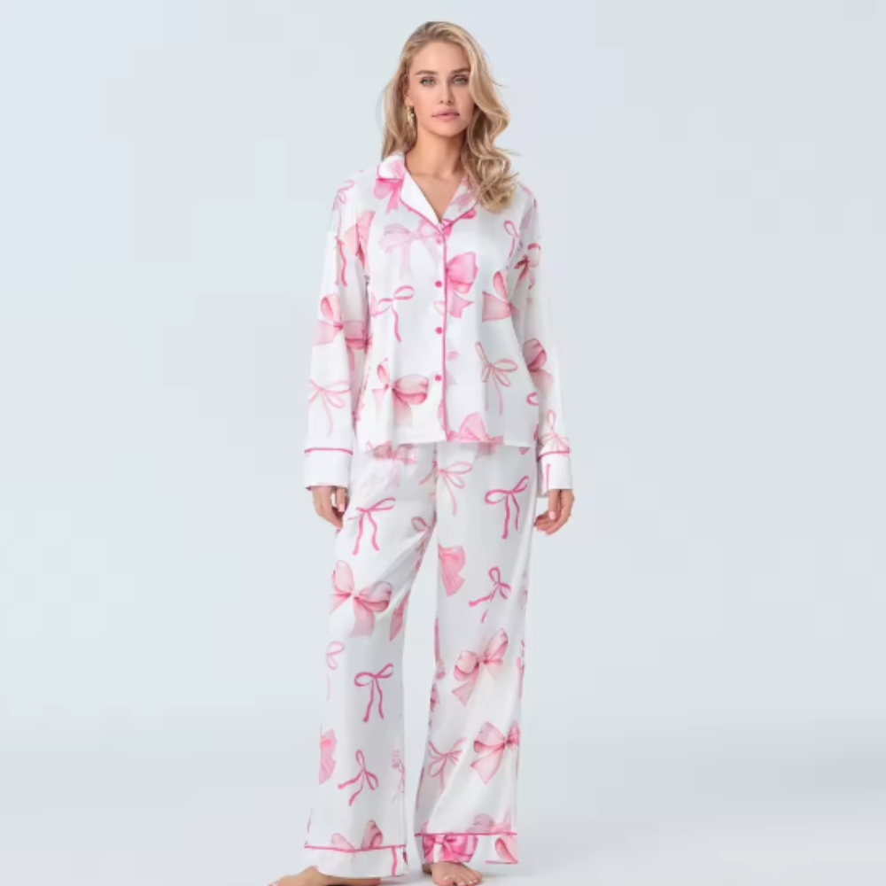 Bow Print Long Sleeve PJ Set