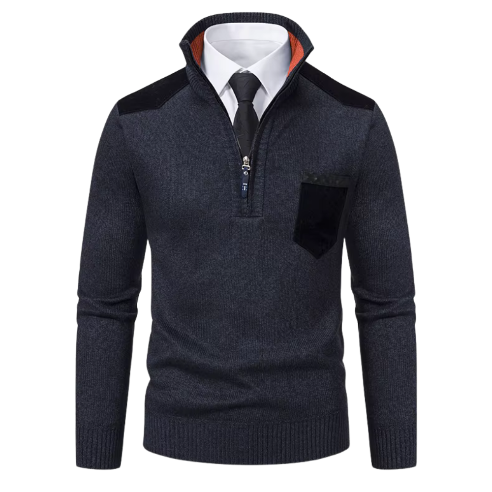 V-Neck Zip Cashmere Collar Sweater for Men