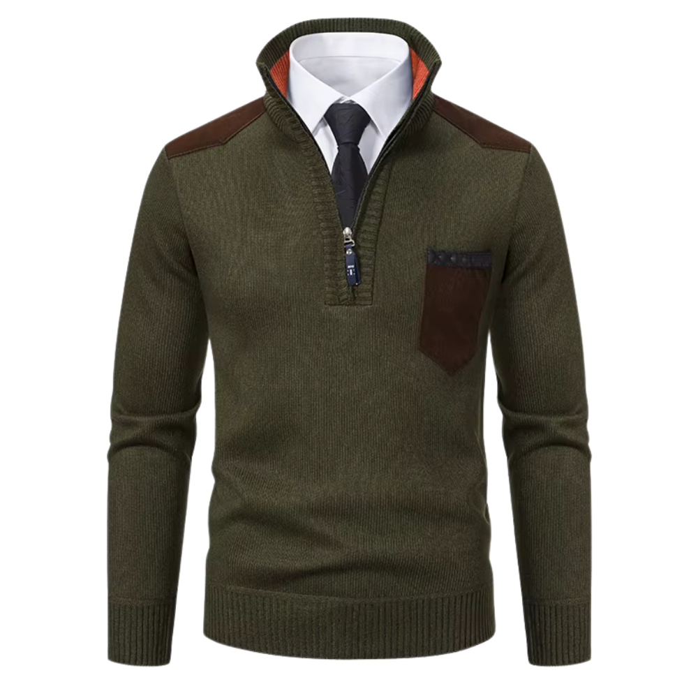 V-Neck Zip Cashmere Collar Sweater for Men