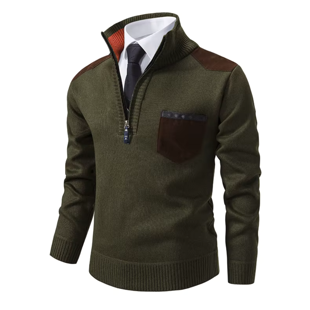 V-Neck Zip Cashmere Collar Sweater for Men