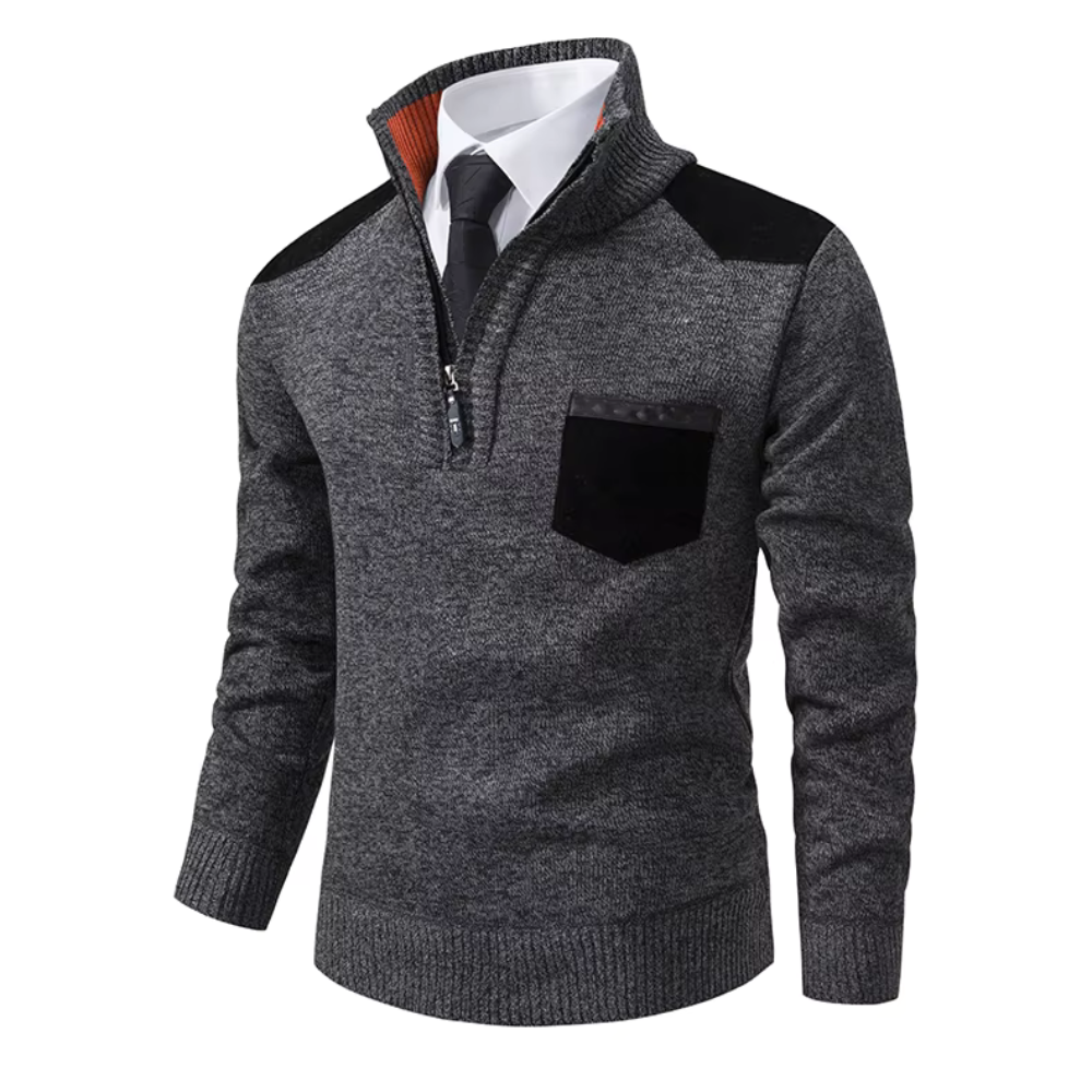 V-Neck Zip Cashmere Collar Sweater for Men