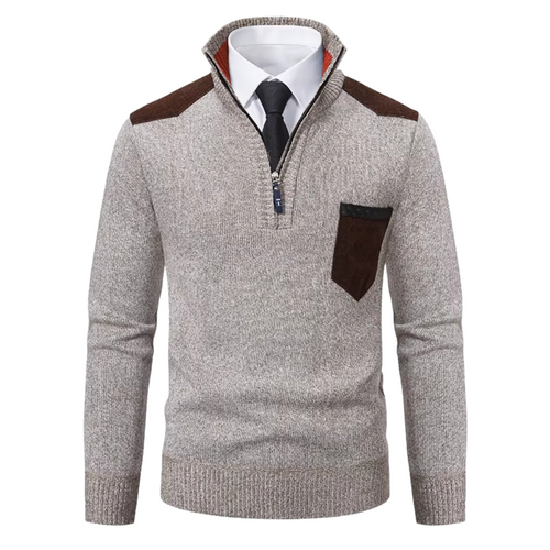 V-Neck Zip Cashmere Collar Sweater for Men