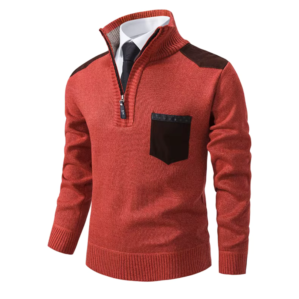 V-Neck Zip Cashmere Collar Sweater for Men