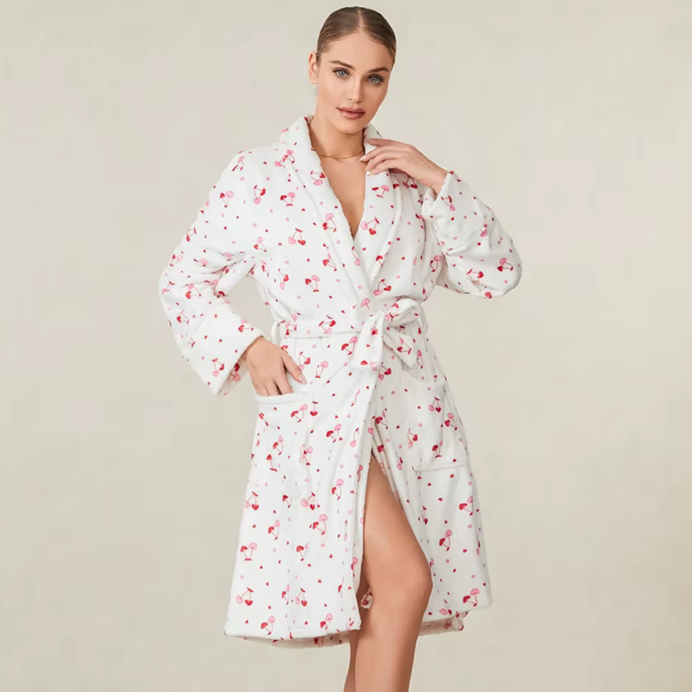 Cherry Hearts Plush Robe