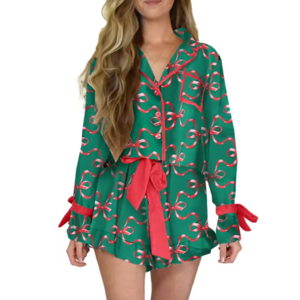 Christmas Bow Print PJ Set