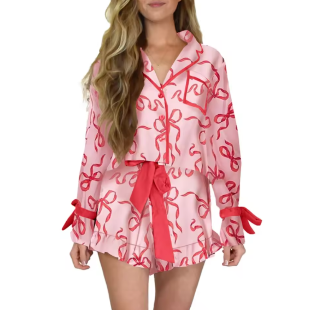 Christmas Bow Print PJ Set