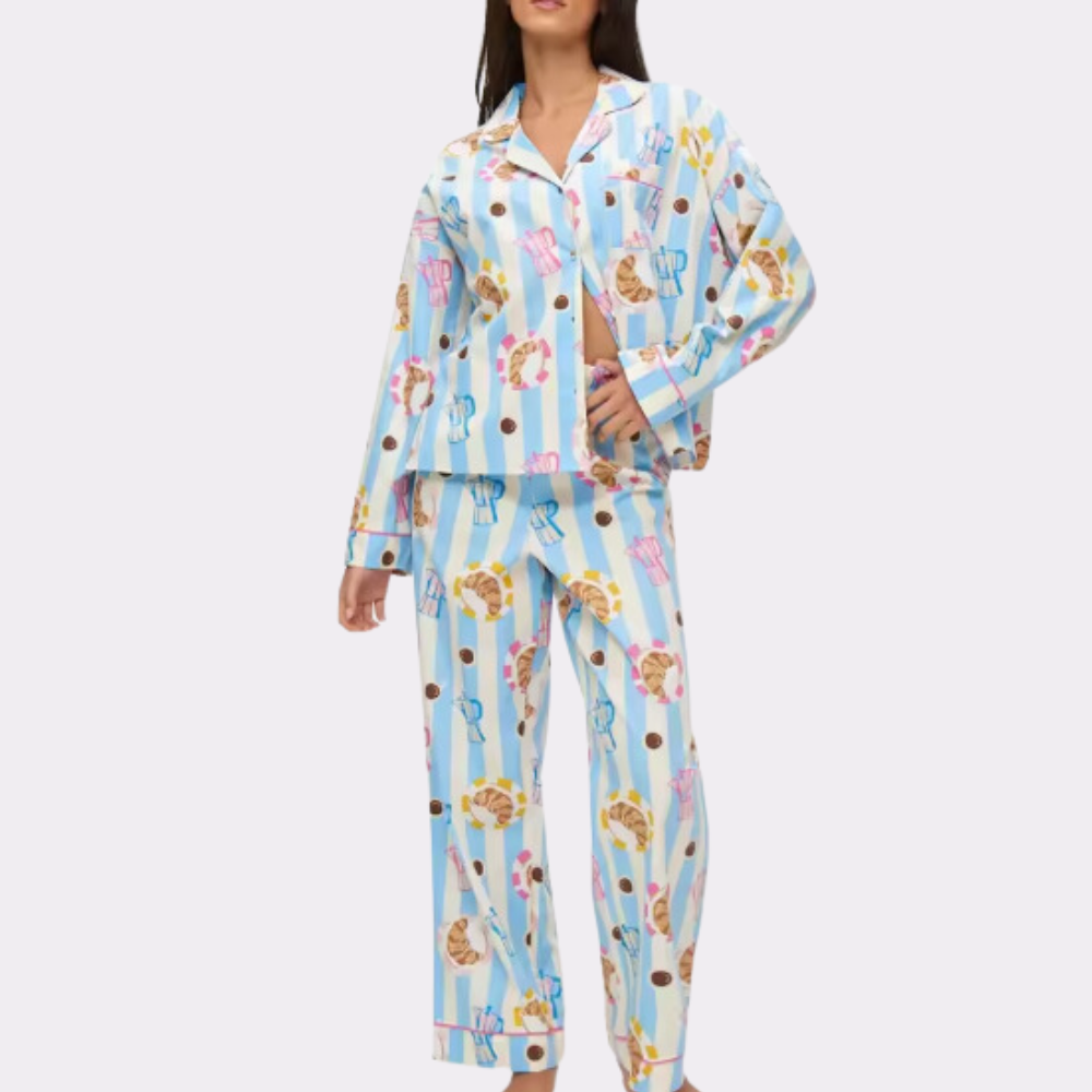 Cute Croissant Print Long Sleeve PJ Set