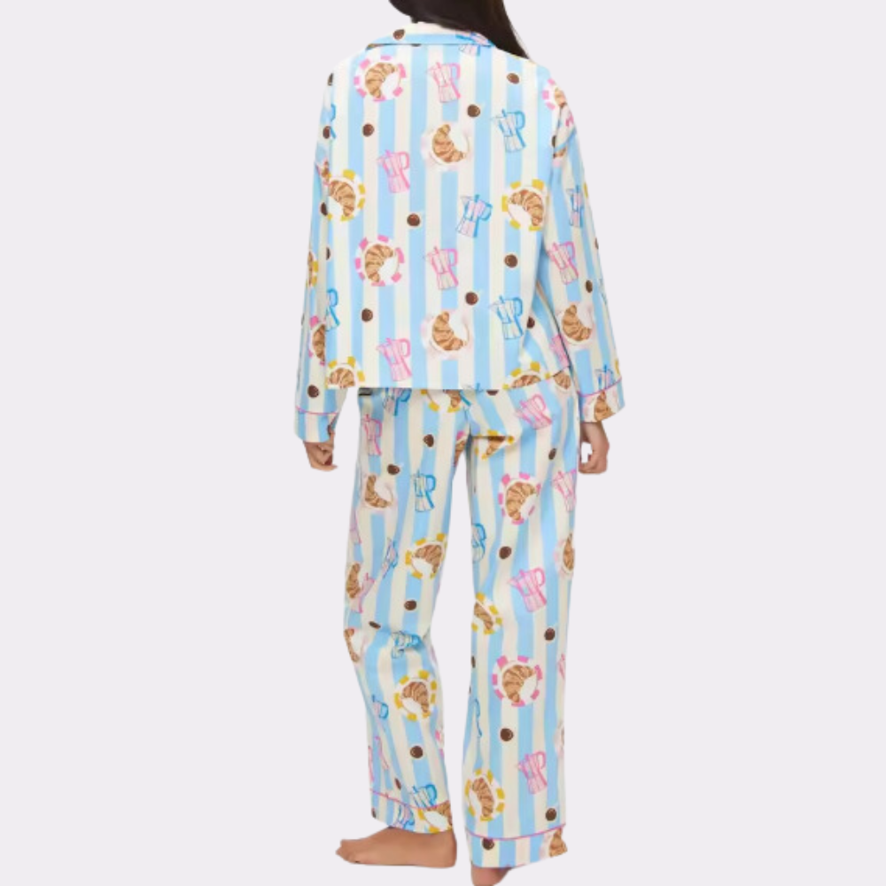 Cute Croissant Print Long Sleeve PJ Set