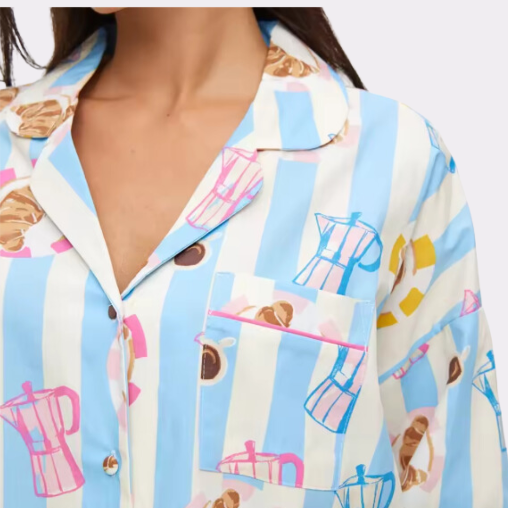 Cute Croissant Print Long Sleeve PJ Set