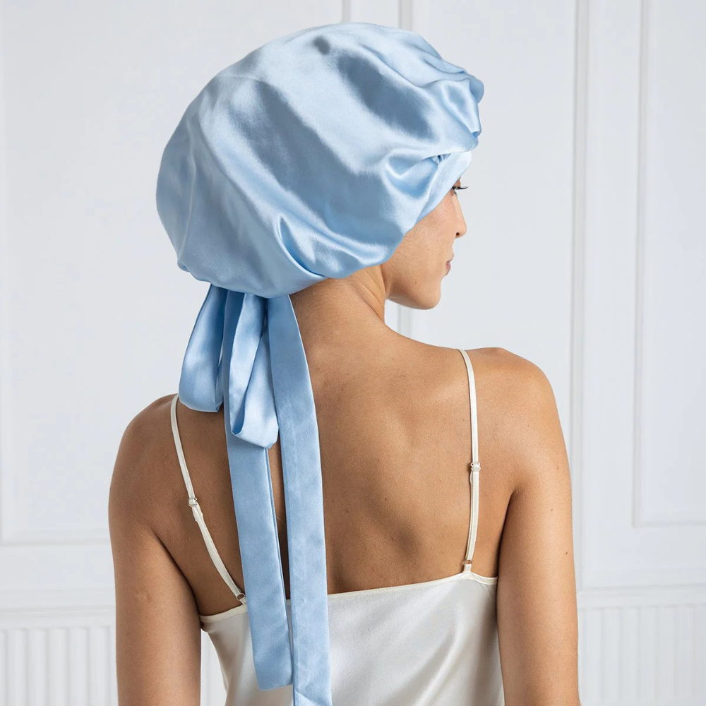 Elegant Silk Sleep Cap with Long Ribbons