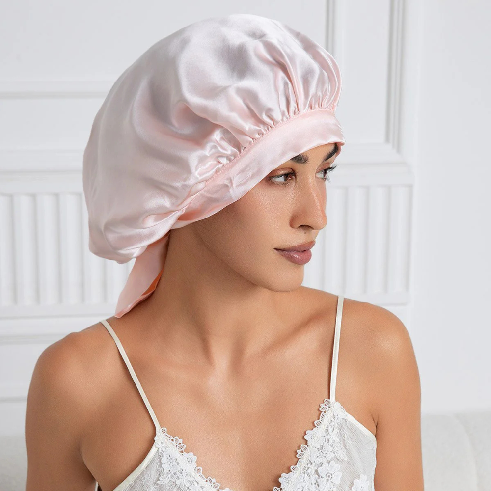 Elegant Silk Sleep Cap with Long Ribbons