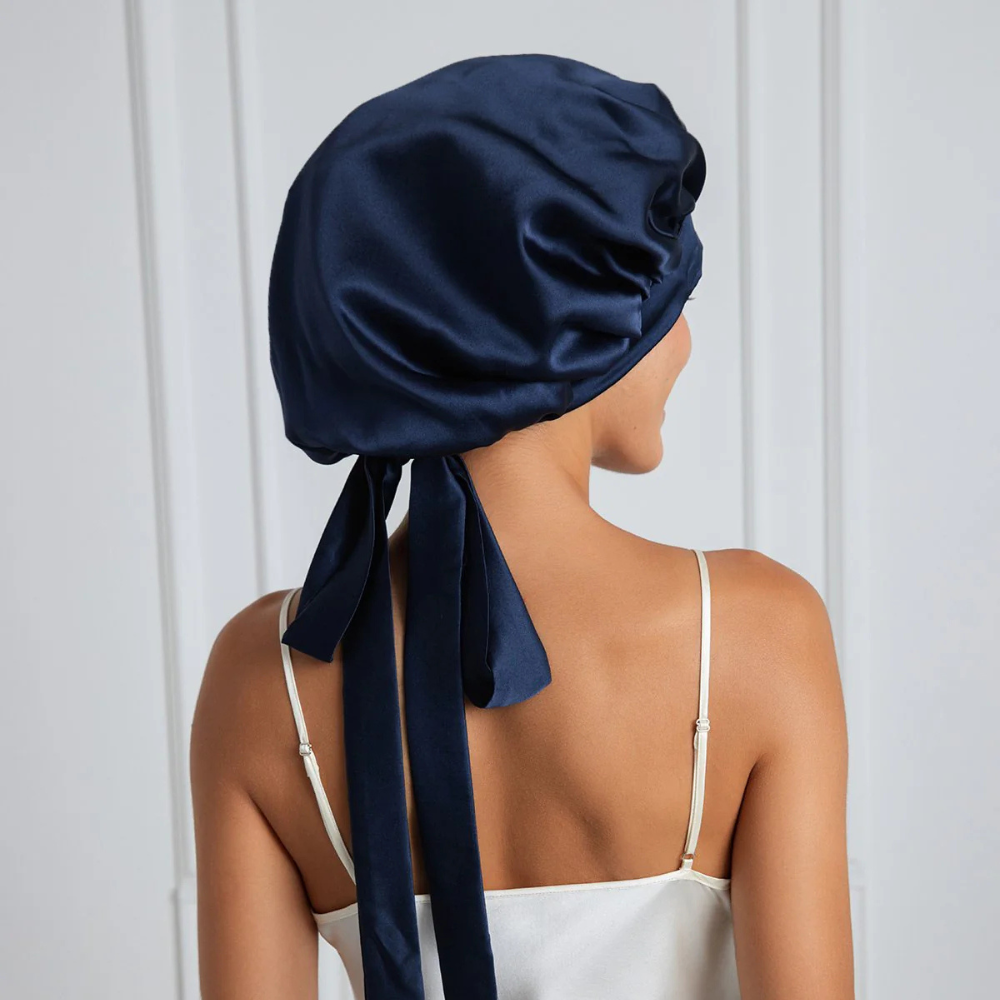 Elegant Silk Sleep Cap with Long Ribbons