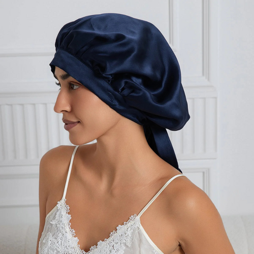 Elegant Silk Sleep Cap with Long Ribbons