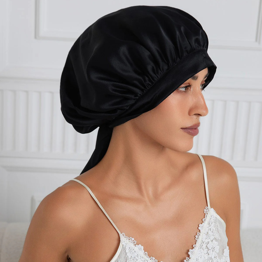 Elegant Silk Sleep Cap with Long Ribbons