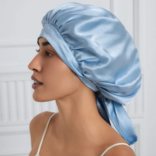 Elegant Silk Sleep Cap with Long Ribbons