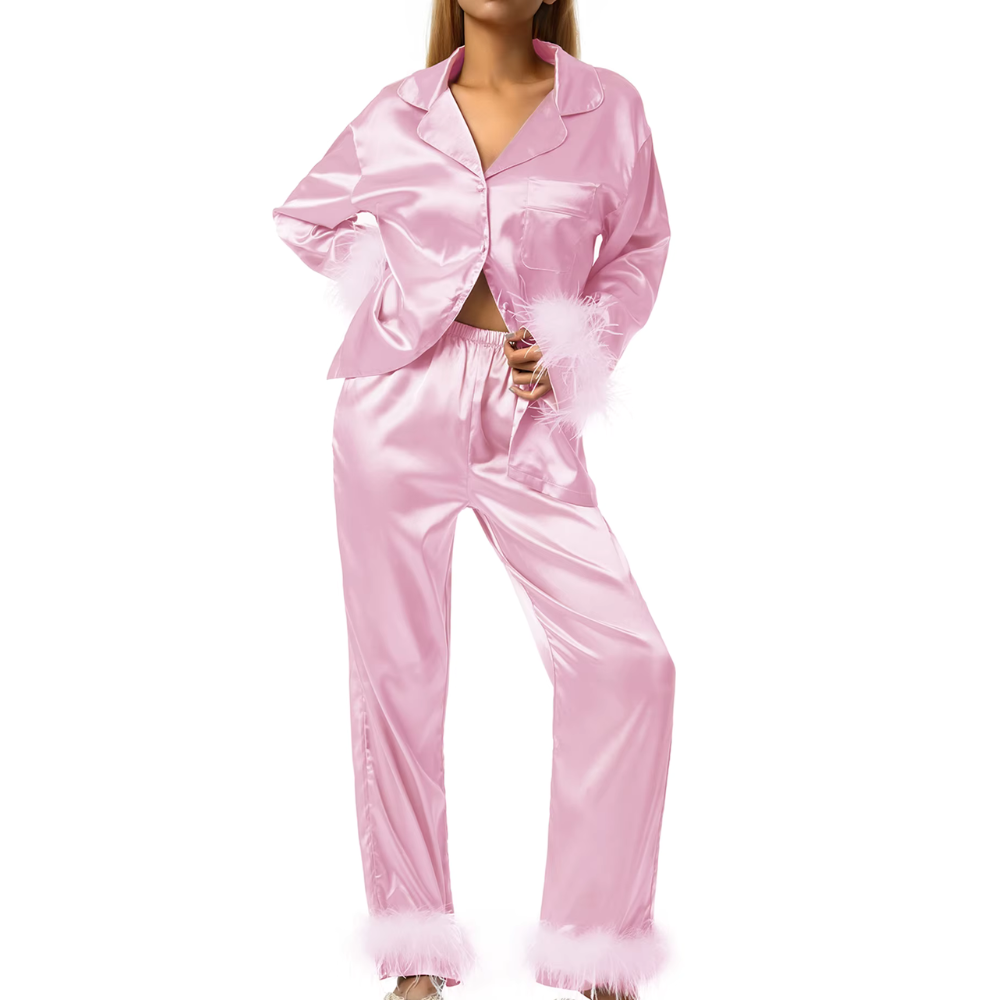 Feather Long Sleeve PJ Set