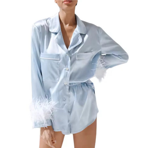 Long Sleeve PJ Set With Feather Details