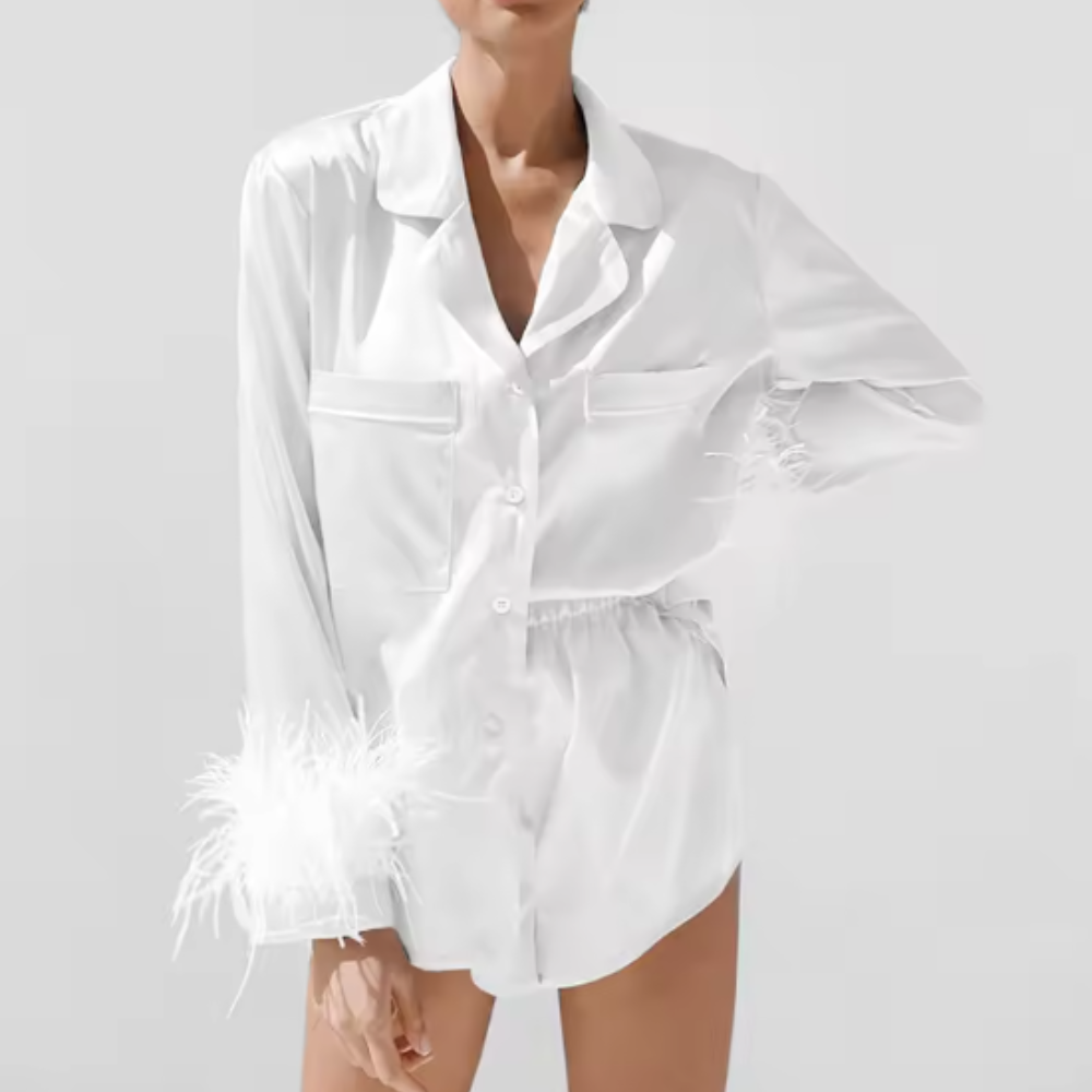 Long Sleeve PJ Set With Feather Details