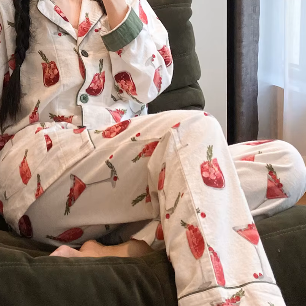 Cocktail Print Long Sleeve PJ Set