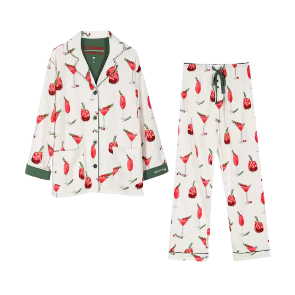 Cocktail Print Long Sleeve PJ Set