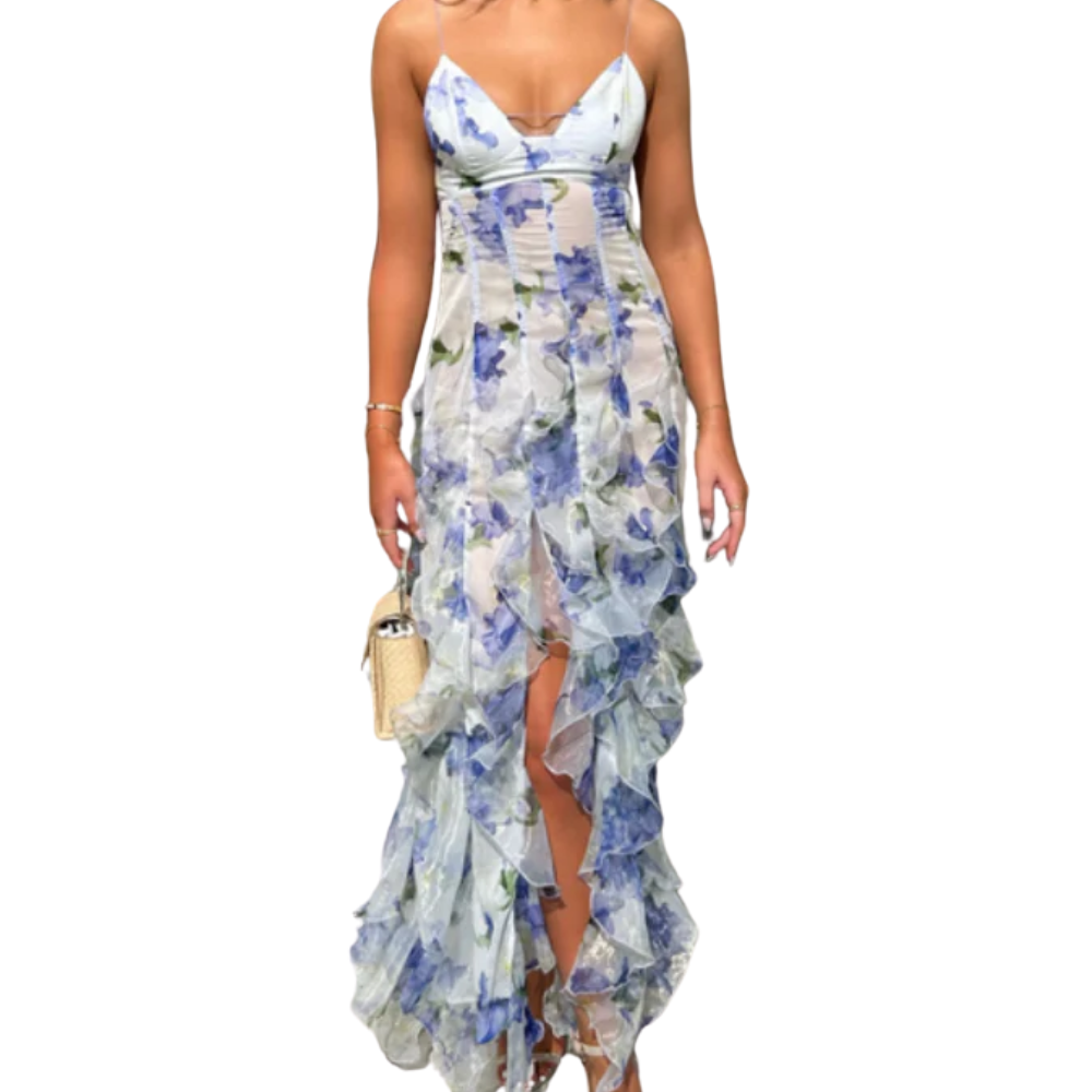 Floral Ruffle Chiffon Maxi Dress