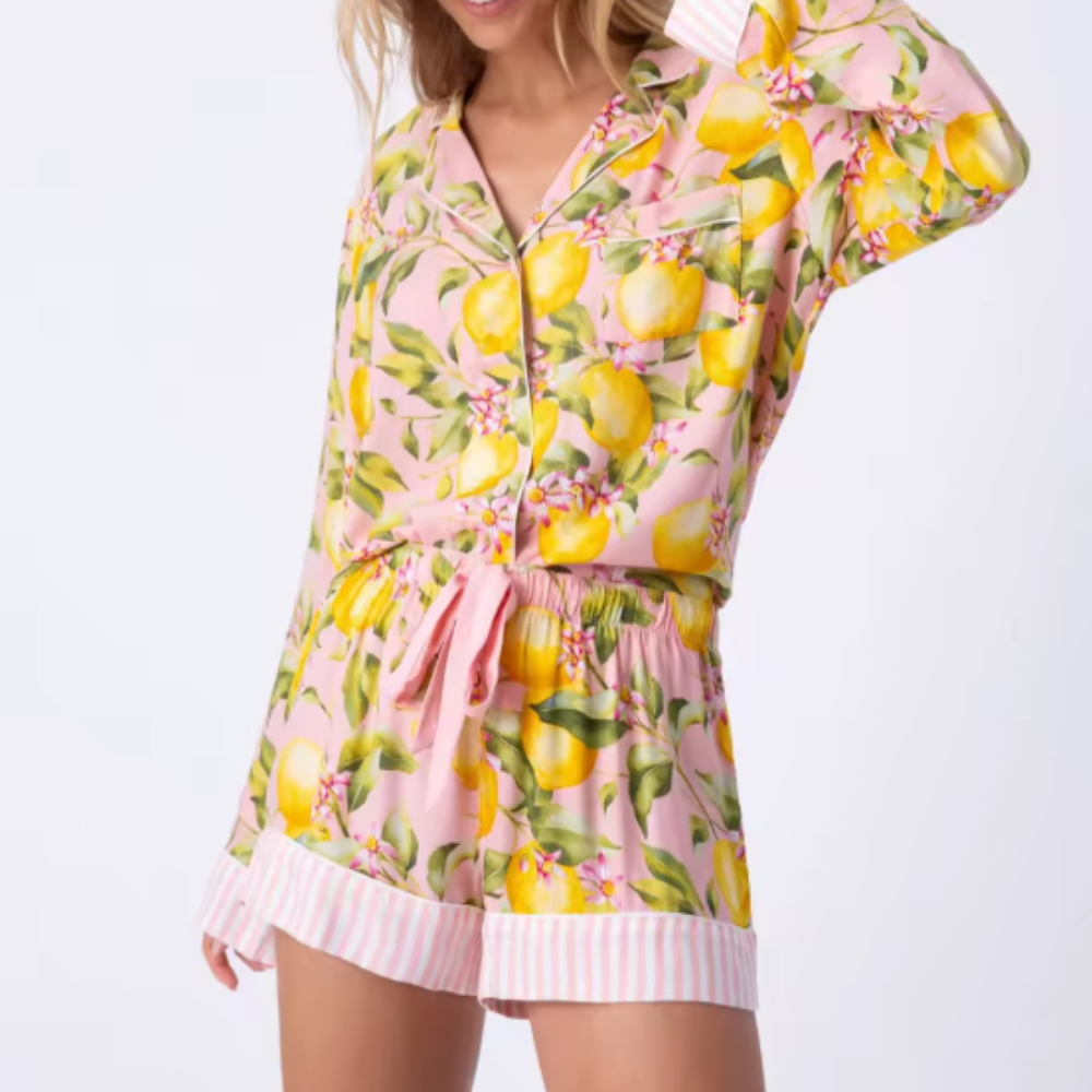 Lemon Print Long Sleeve PJ Set