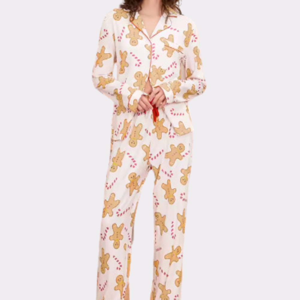 Gingerbread Print Long Sleeve PJ Set