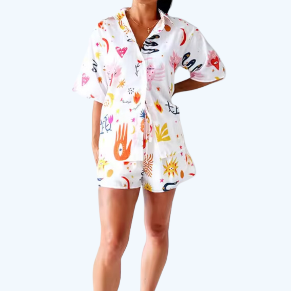 Graphic Print Short Sleeve PJ Set