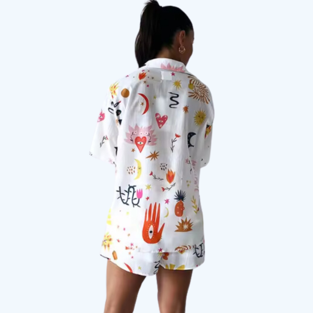 Graphic Print Short Sleeve PJ Set