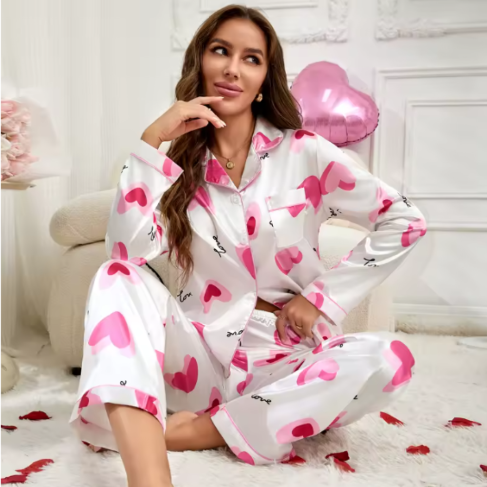 Heart Long Sleeve Silk Set