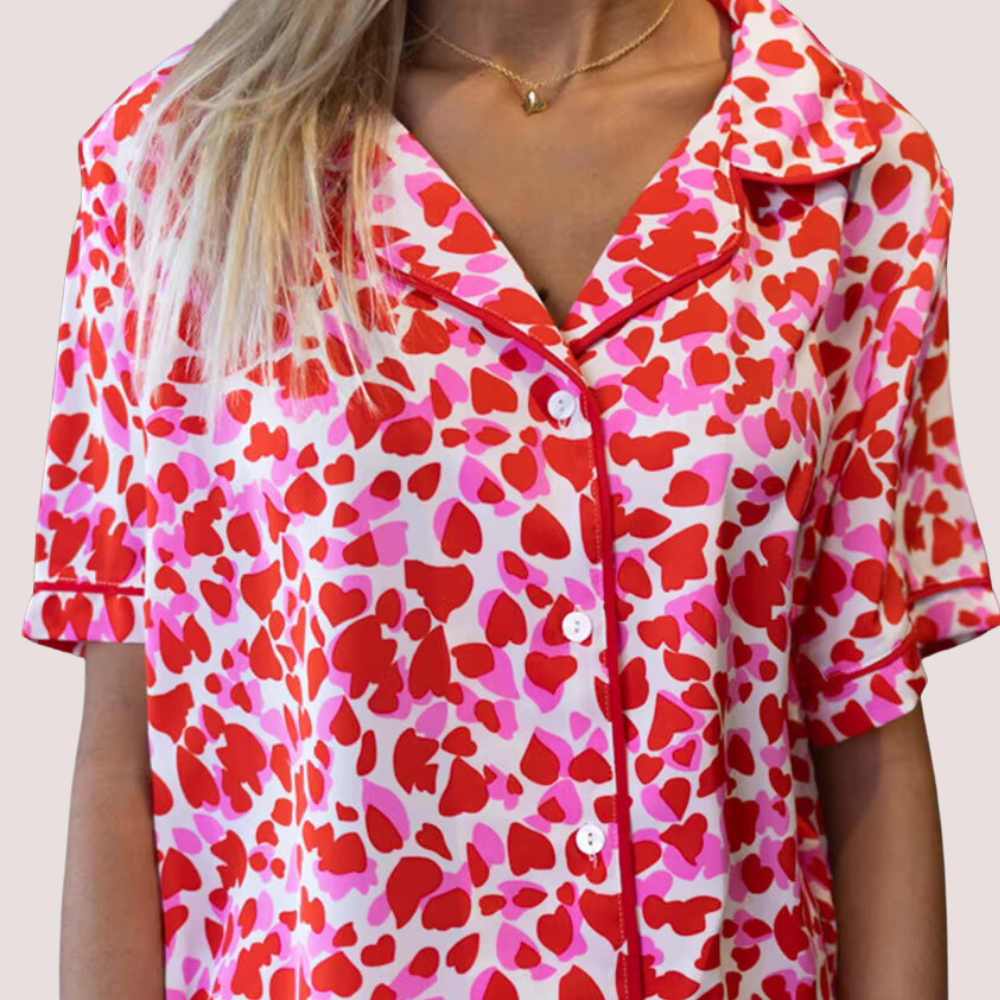 Heart Print Short Sleeve PJ Set