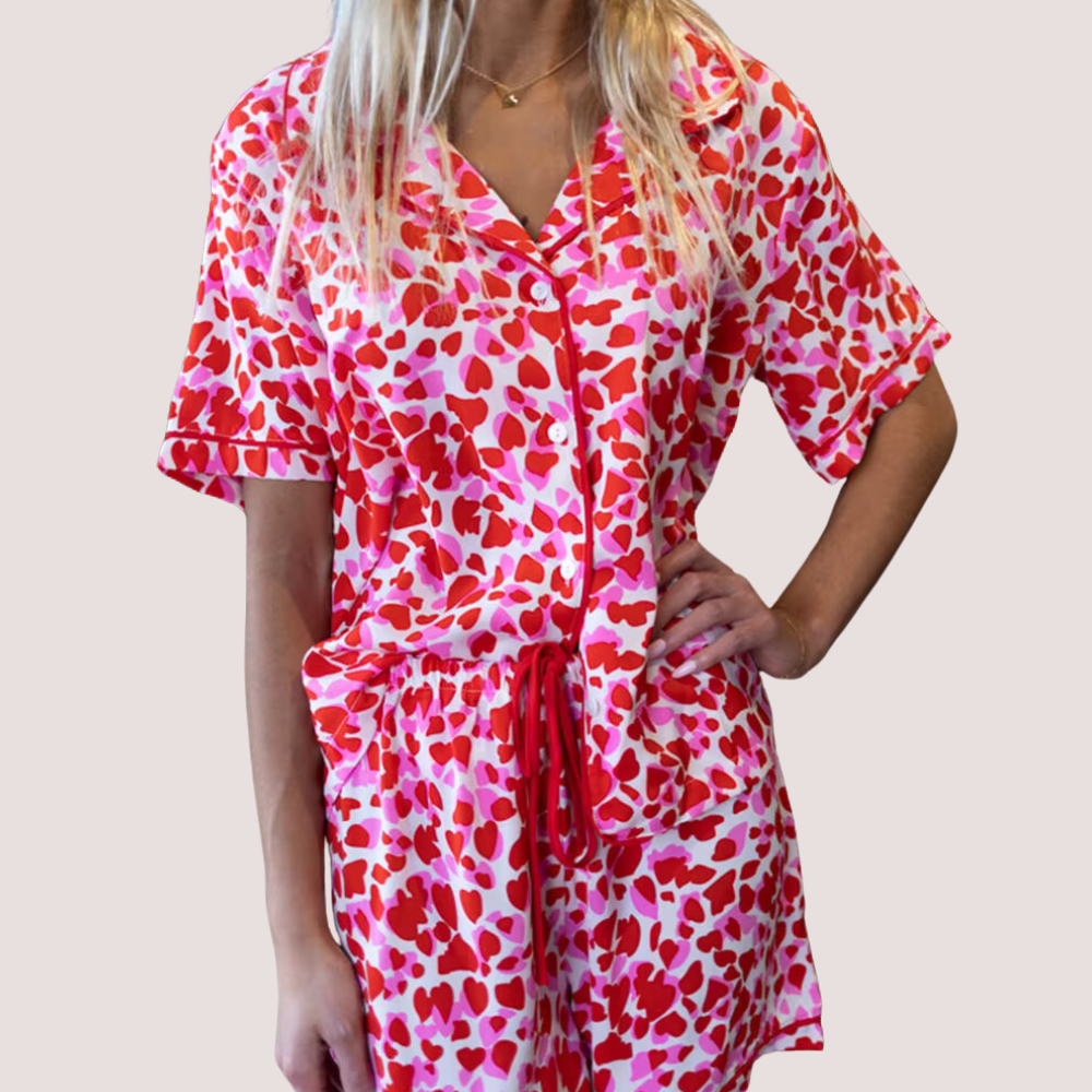 Heart Print Short Sleeve PJ Set