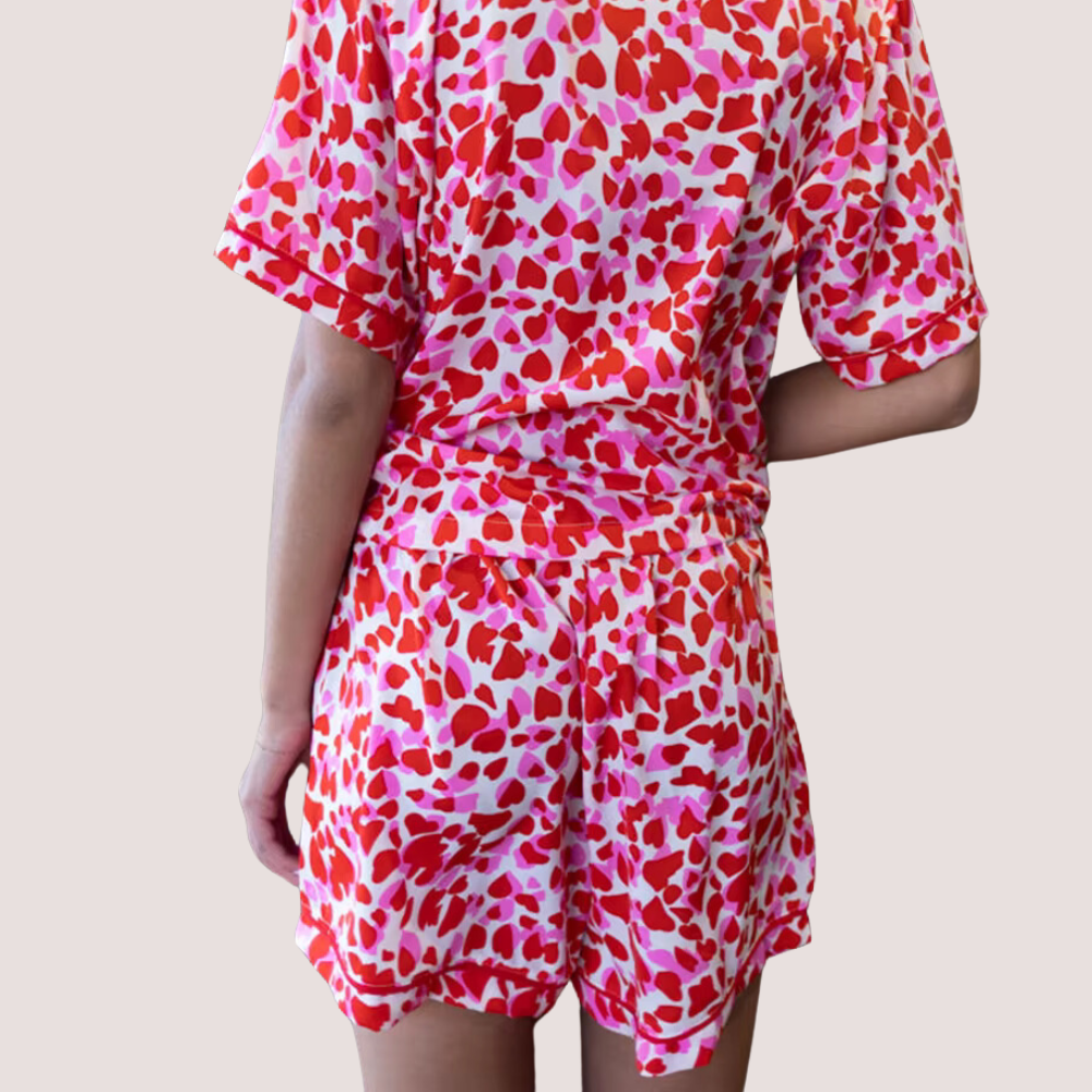 Heart Print Short Sleeve PJ Set