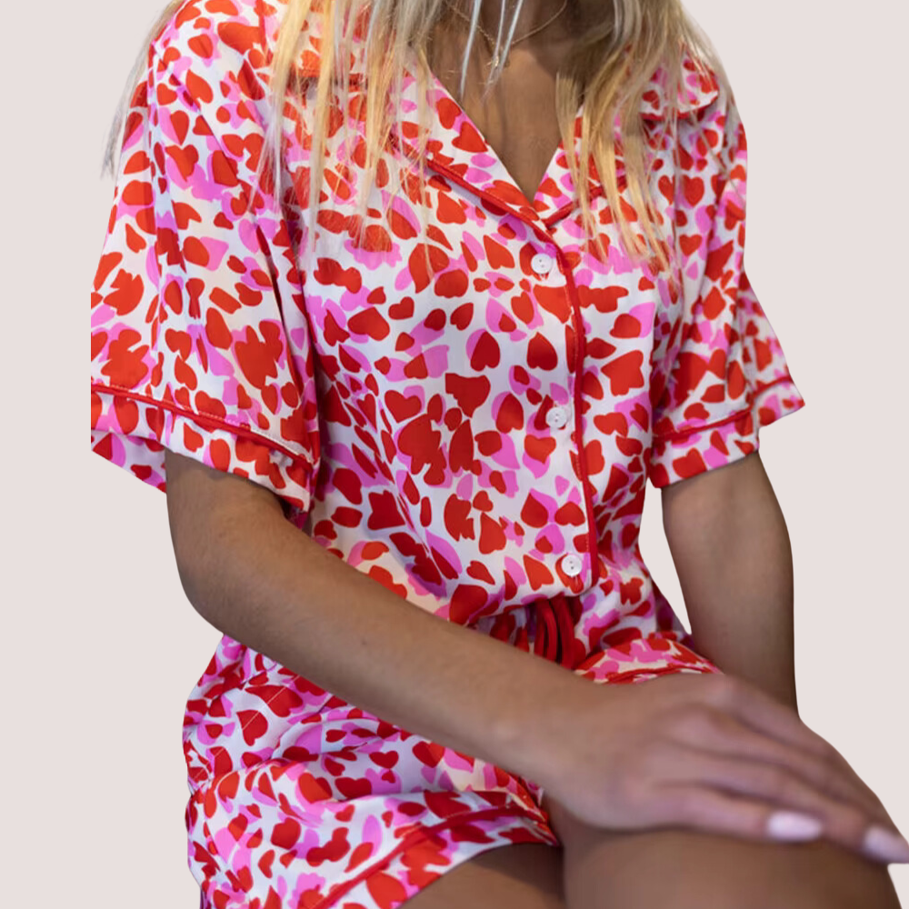 Heart Print Short Sleeve PJ Set