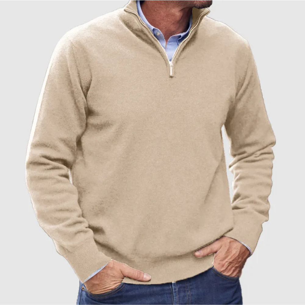 Italian Cashmere V-Neck Zip Sweater for Men