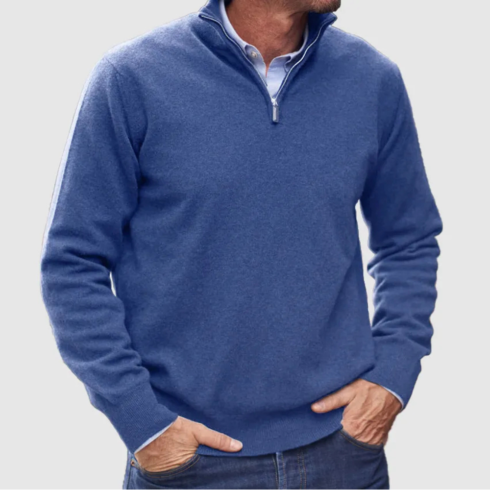 Italian Cashmere V-Neck Zip Sweater for Men