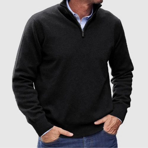 Italian Cashmere V-Neck Zip Sweater for Men