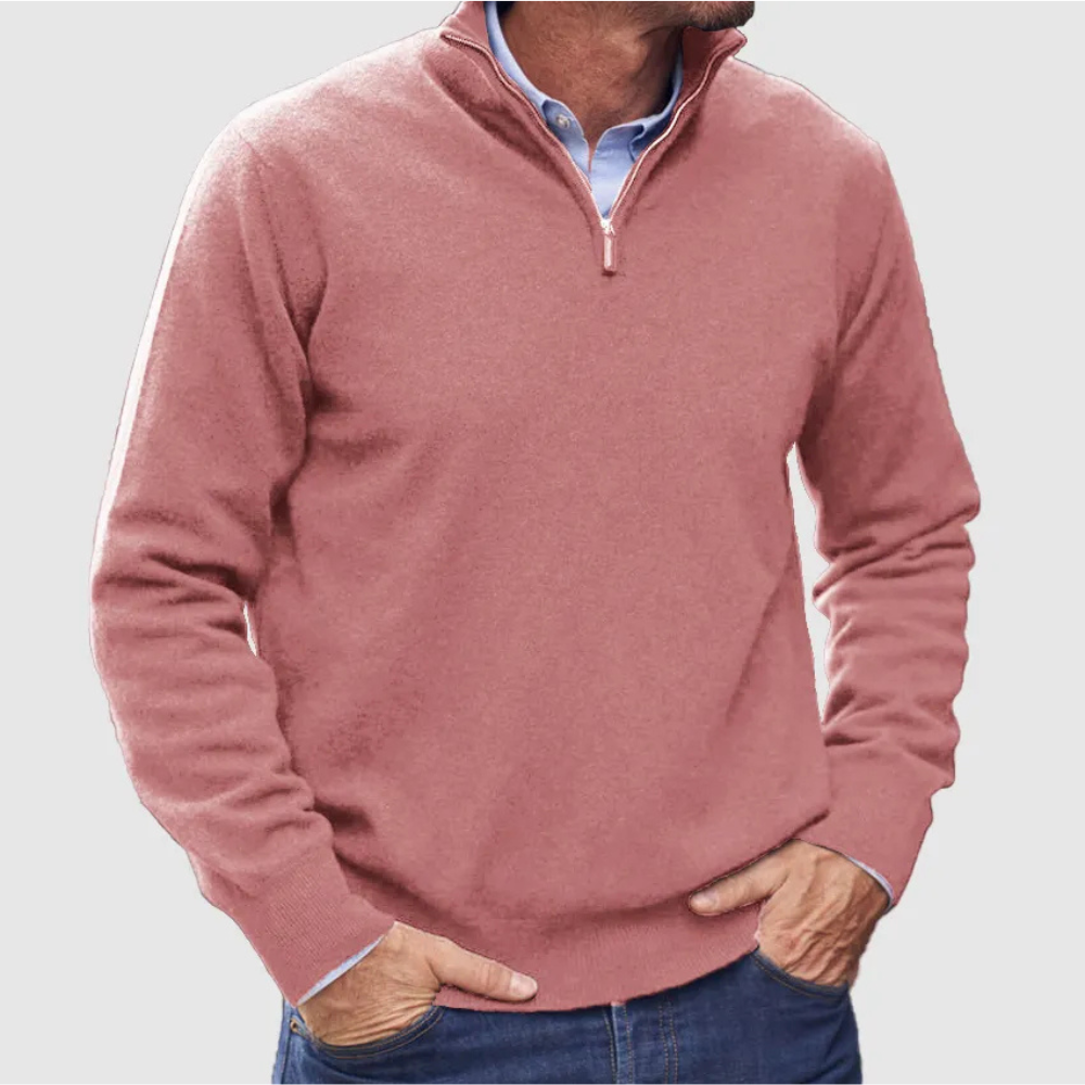 Italian Cashmere V-Neck Zip Sweater for Men