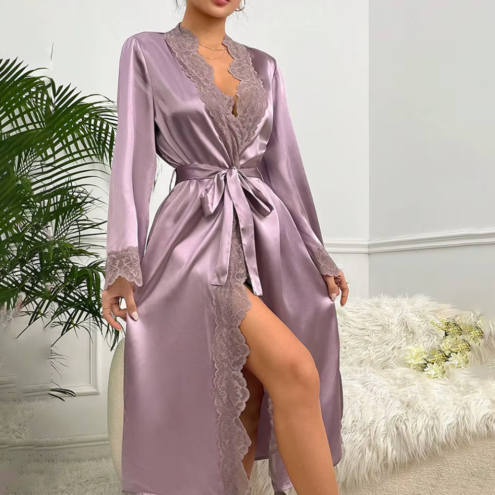 Satin Nightrobe With Lace Details