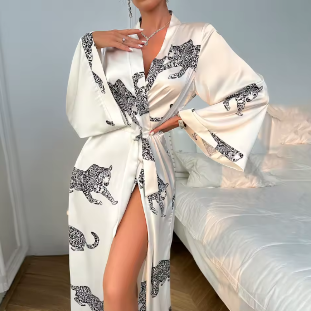 Maxi Satin Leopard Print Night Robe