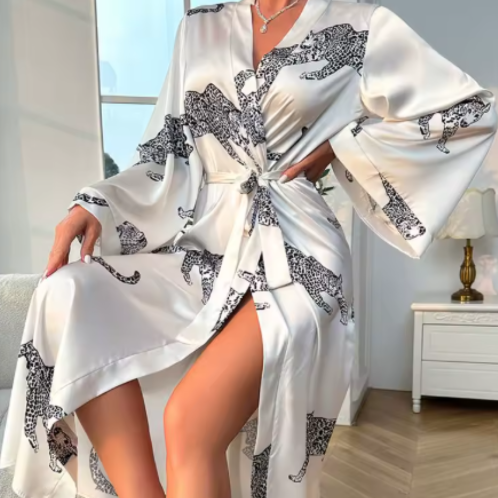 Maxi Satin Leopard Print Night Robe