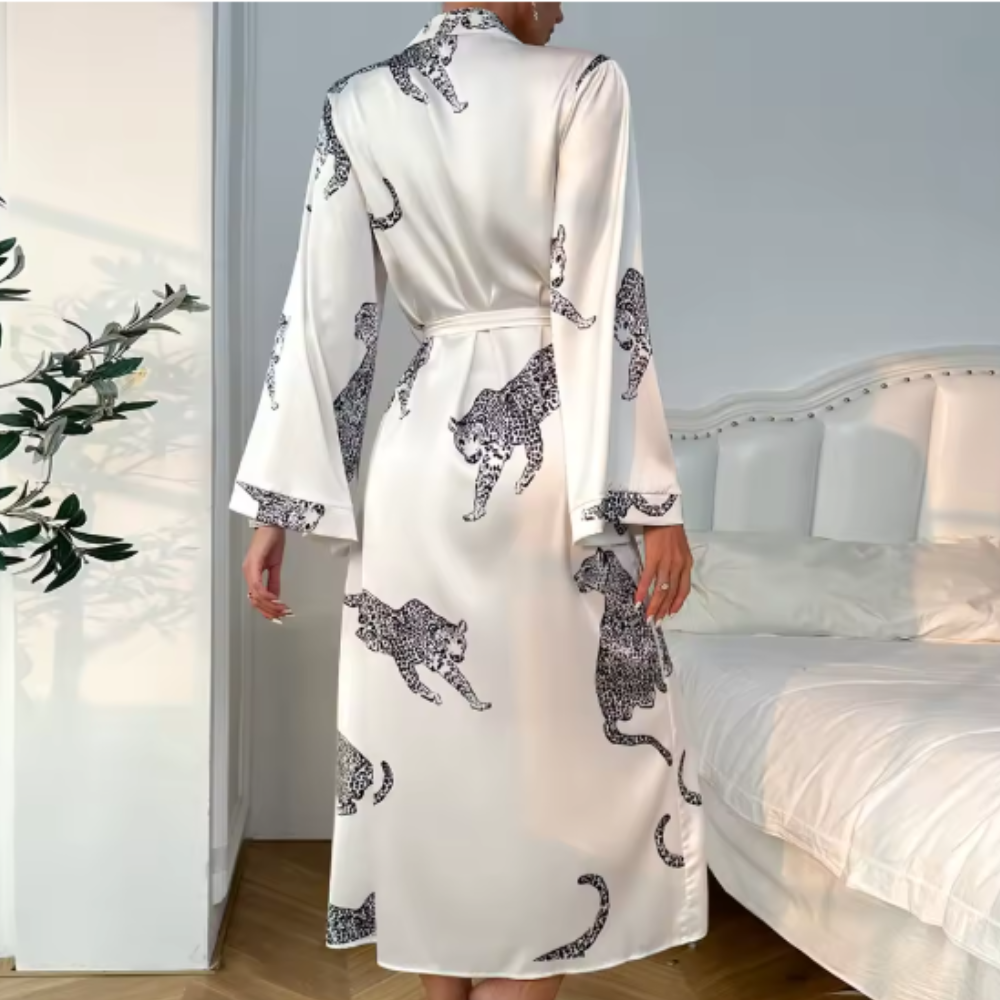 Maxi Satin Leopard Print Night Robe